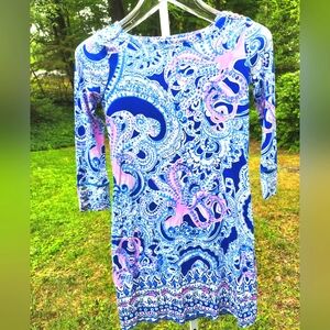 Lilly Pulitzer Sophie Dress Blue Grotto Legga Sea Blue Purple UPF 50+ Womens XXS
